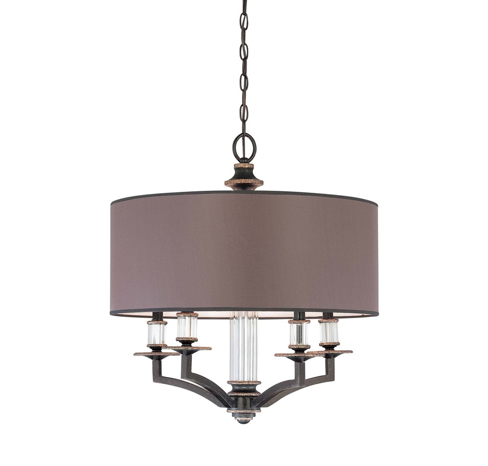 Five Light Distressed Bronze Drum Shade Chandelier